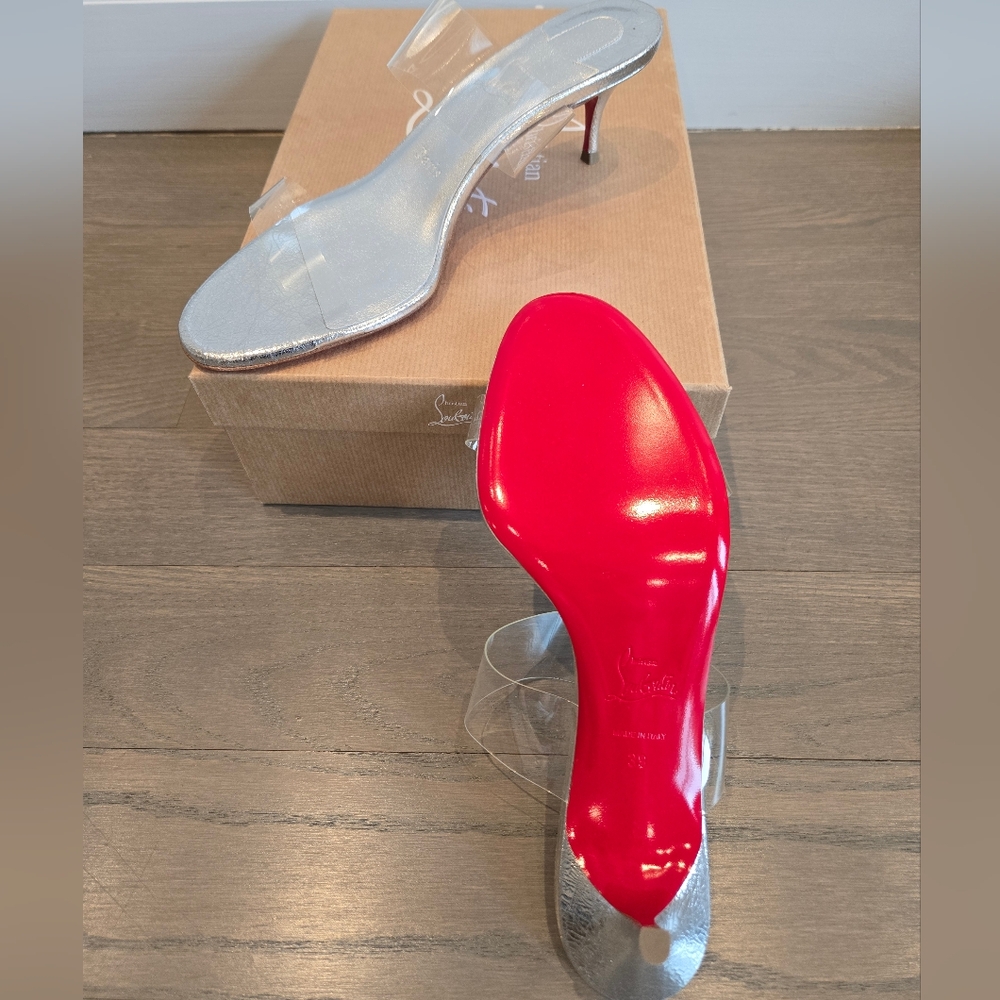 $845 Christian Louboutin Just Nothing 55mm Sandal Silver EU 39/38.5 US 9/8.5 NWT - Picture 8 of 12